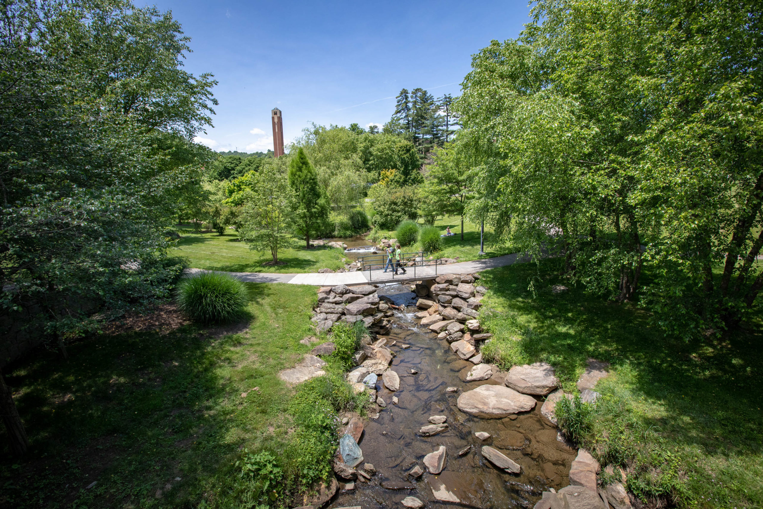 appalachian state university campus with stream in the foreground